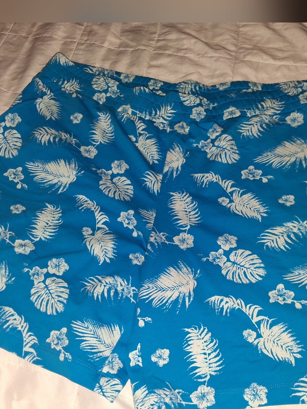 Quacker Factory Elastic Knit Bermuda Shorts - Blue Palm Hawaiian - 1X
